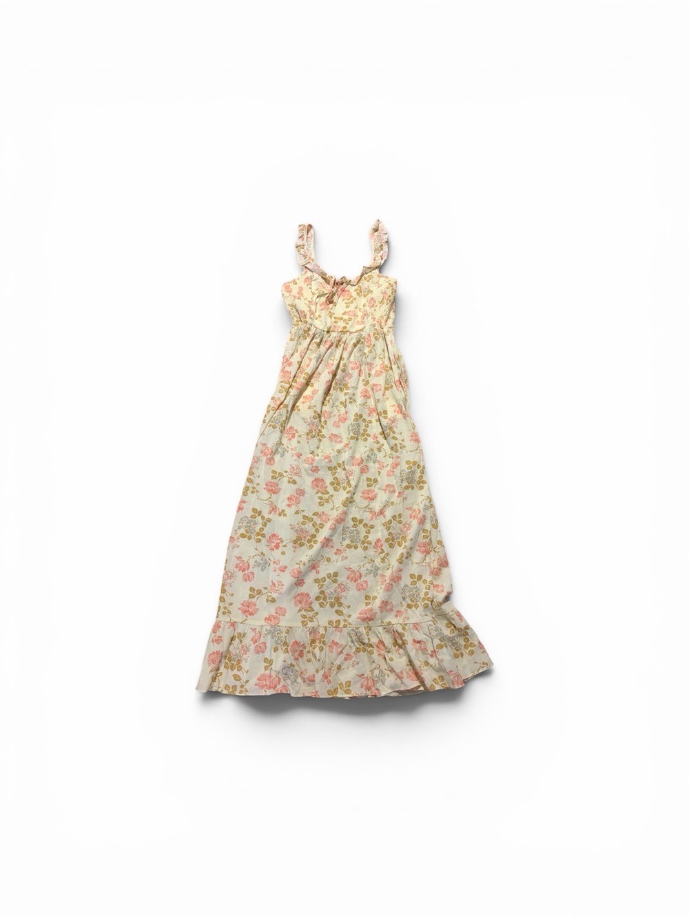 American Eagle Yellow Floral Midi Dress Sample Cottagecore Ruffle Strap Small